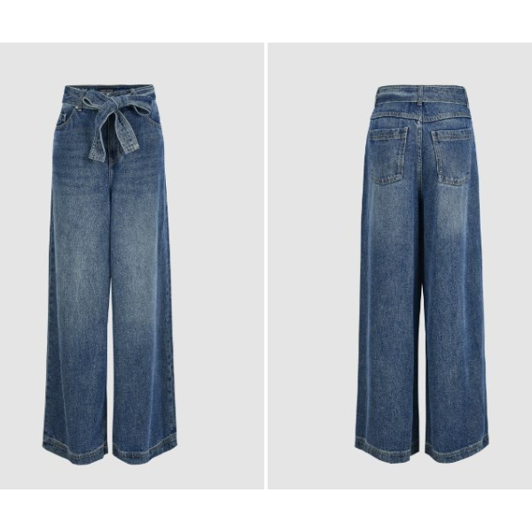 ウエストベルト付きワイドレッグデニムパンツ X-525
