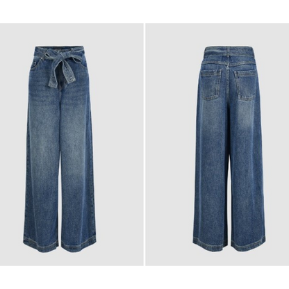 ウエストベルト付きワイドレッグデニムパンツ X-525