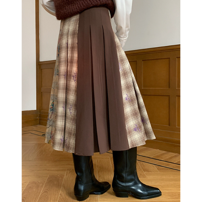 パッチワークプリーツロングスカート Z00106
