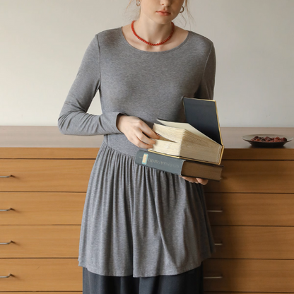 【2color】ラウンドネックペプラムロングトップ《Z00979》