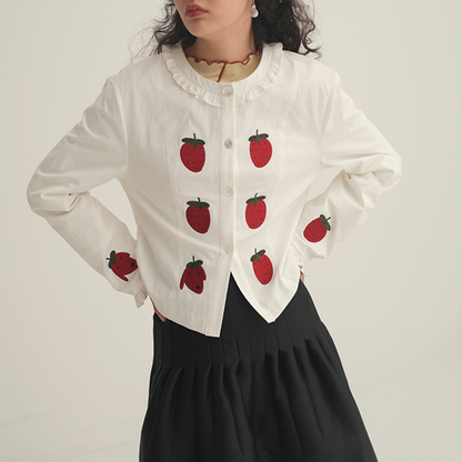 ストロベリープリントホワイトブラウス　Z00448