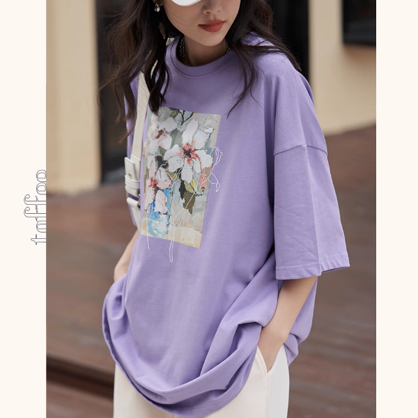 【3color】フラワープリントオーバーサイズTシャ《Z00993》