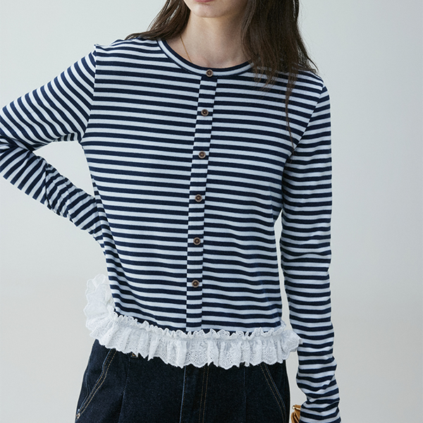 レースヘムストライプシャツ 《Z00635》