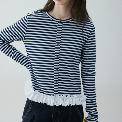 レースヘムストライプシャツ 《Z00635》