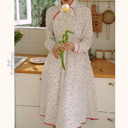 リボンタイ付きカラフルドットシャツワンピース　《Z00750》