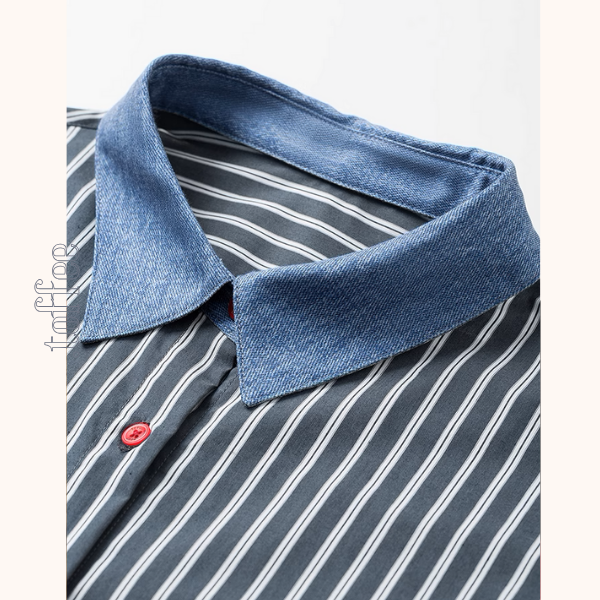 デニムカラー切り替えストライプシャツ《Z00928》