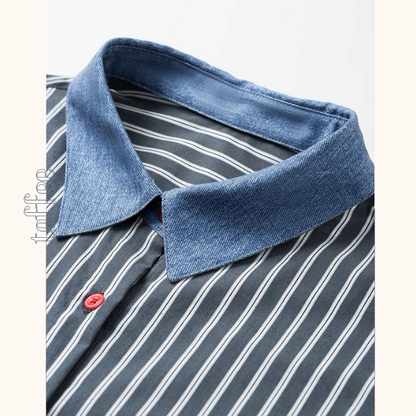 デニムカラー切り替えストライプシャツ《Z00928》