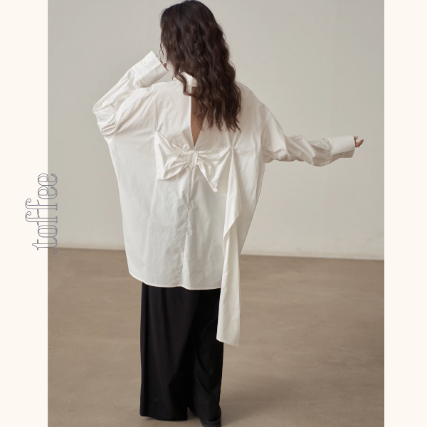 【2color】バックリボンオーバーサイズシャツ《Z00999》