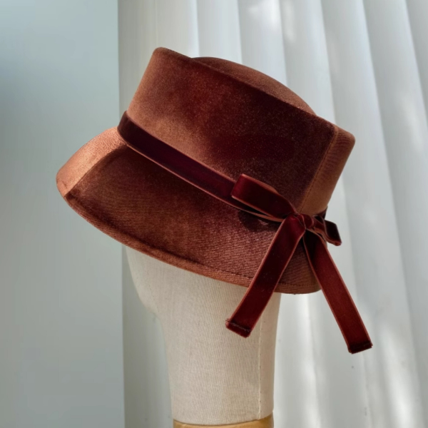 【2color】リボン付きベルベットハット Z00059