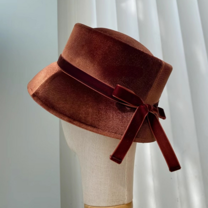 【2color】リボン付きベルベットハット Z00059