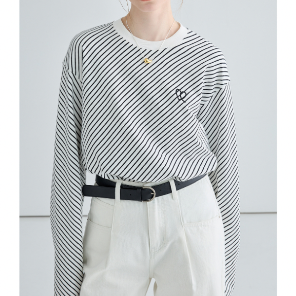 斜めストライプカットソー X-293