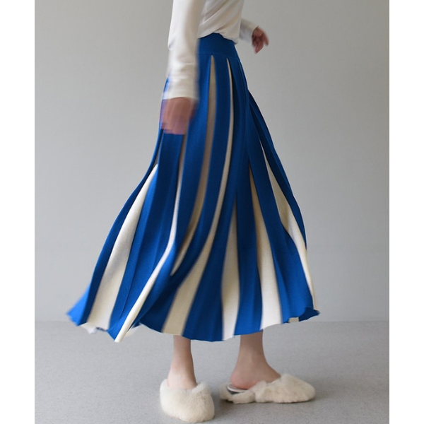 【６color】バイカラープリーツスカート w-079