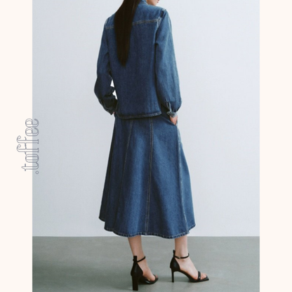 リボンタイ付きウォッシュドデニムシャツ　Z00611