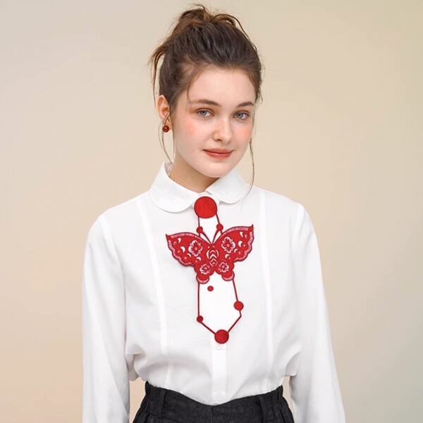 【2color】レトロバタフライ刺繍　ネオネクタイ C0137