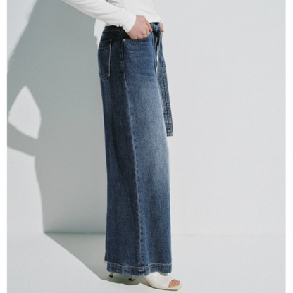 ウエストベルト付きワイドレッグデニムパンツ X-525