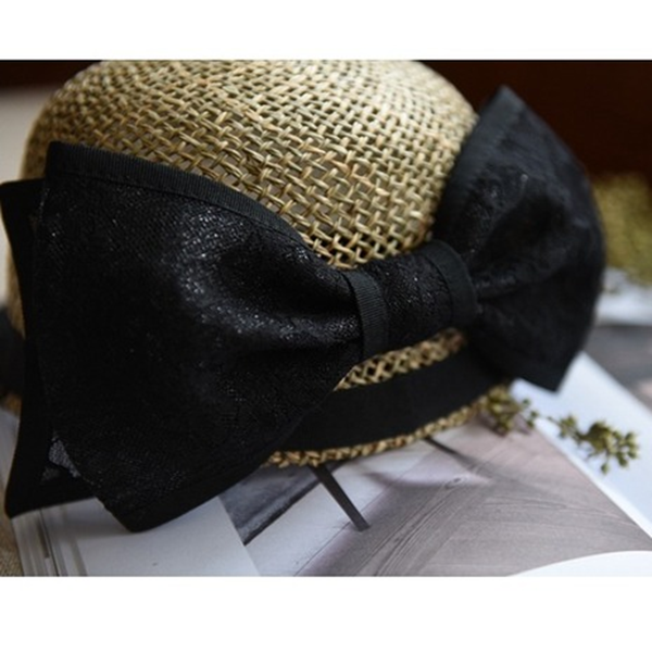 バックリボン付ストローベースボールキャップ　Z00403