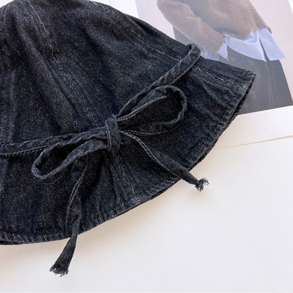 【3color】リボン付きウオッシュデニムドームハット Z00159