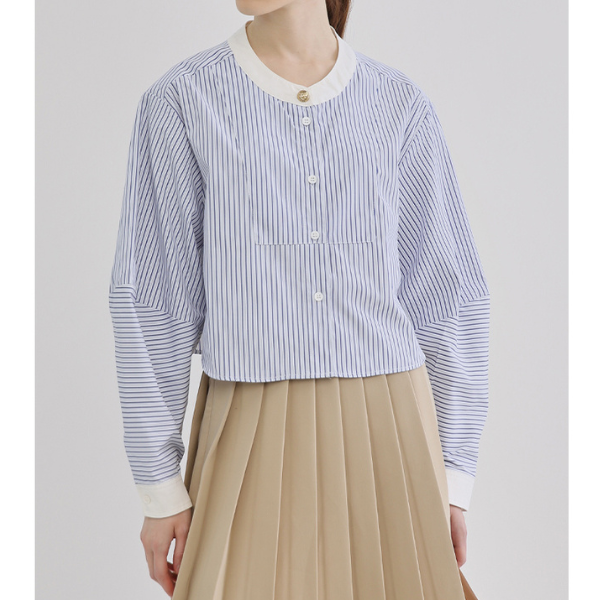 ストライプバンドカラークロップドシャツ X-380