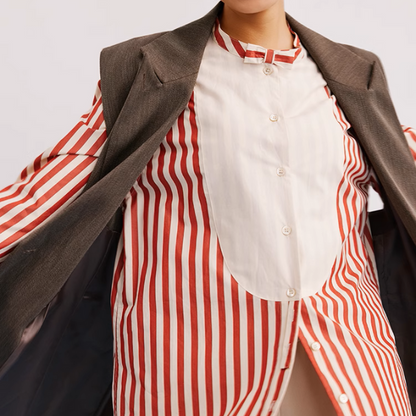 バンドカラーストライプロングシャツ《Z00897》