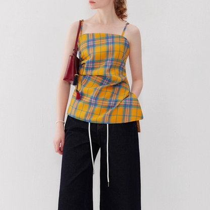 タータンチェックアシンメントリーヘムキャミソール《Z01013》