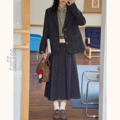 ミドル丈ジャケット＆プリーツスカートのウールセットアップ　Z00559