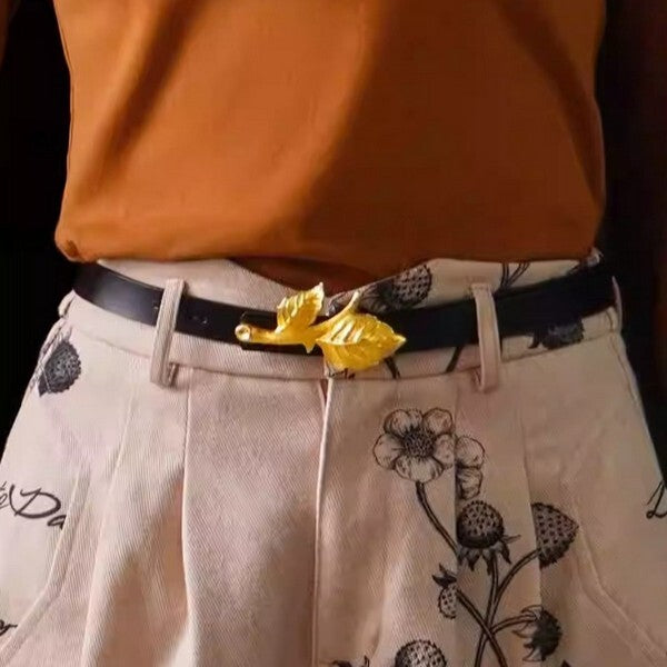 【5color】クラシカルリーフモチーフ：ゴールドバックルベルト　C0171