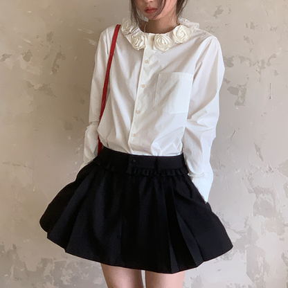 立体ローズ装飾ホワイトブラウス　《Z00766》