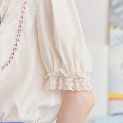 ノスタルジック花刺繍ブラウス《Z01057》