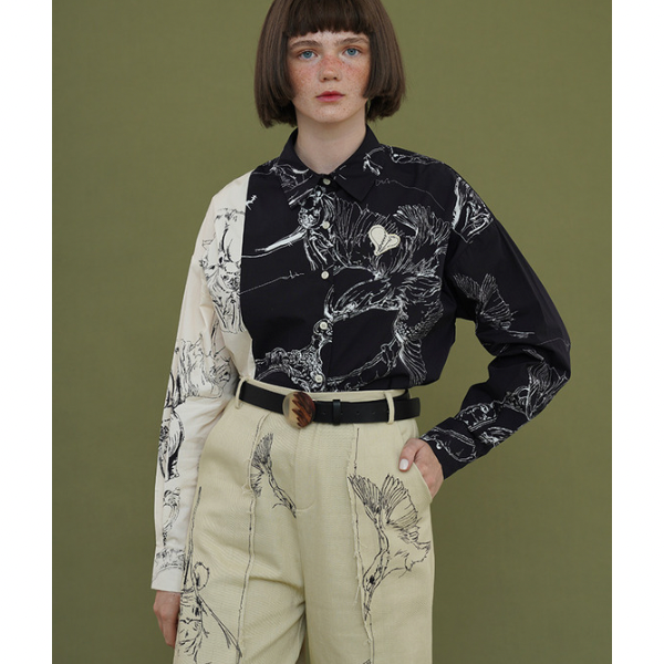 バイカラーアーティスティックシャツ w-027