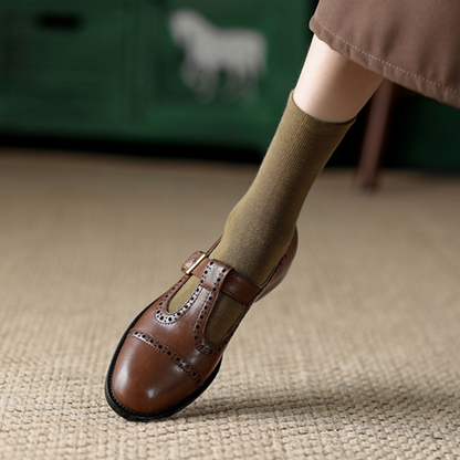 Tストラップミディアムヒールローファー　Z00486