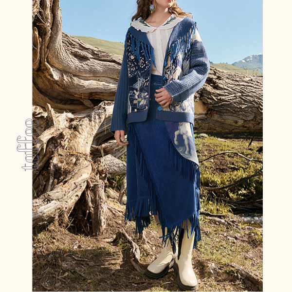 【2color】フリンジ付きアアシンメトリーロングスカート   《Z00664》