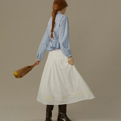 ポニーパッチ刺繍フレアスカート《Z00824》