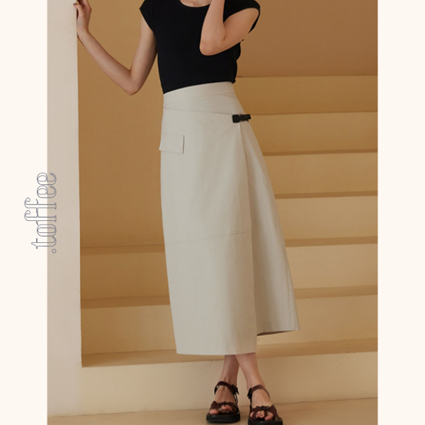斜め前立てスカートミモレ丈スカート　Z00425