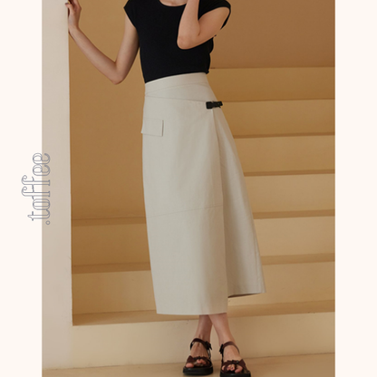 斜め前立てスカートミモレ丈スカート　Z00425