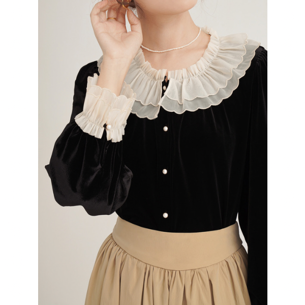フレンチベルベットレースブラウスX-384