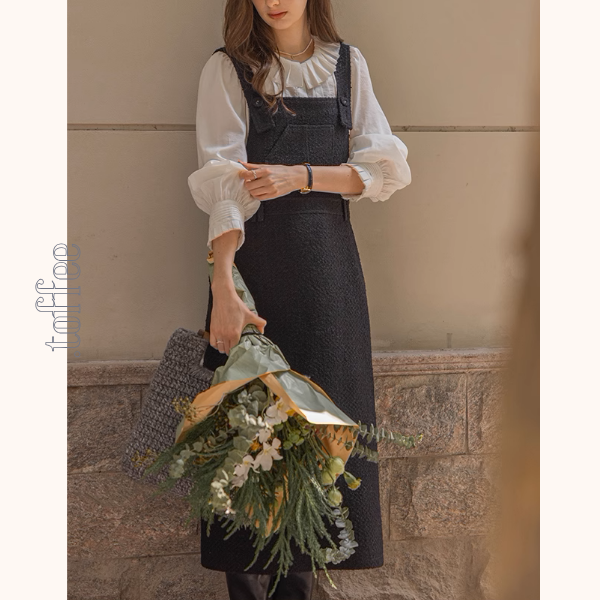 【2color】スクエアネックサスペンダーワンピース《Z00855》