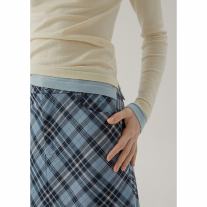 タータンチェックハイウエストミドル丈スカート X-440