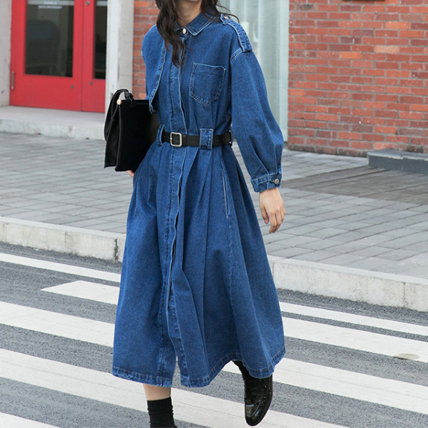 イレギュラーフラップデニムワンピース w-038