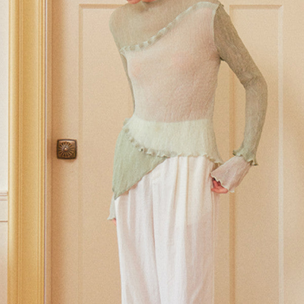 フリル付きミントグリーンシースルートップ Z00264