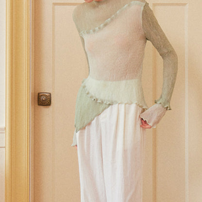 フリル付きミントグリーンシースルートップ Z00264