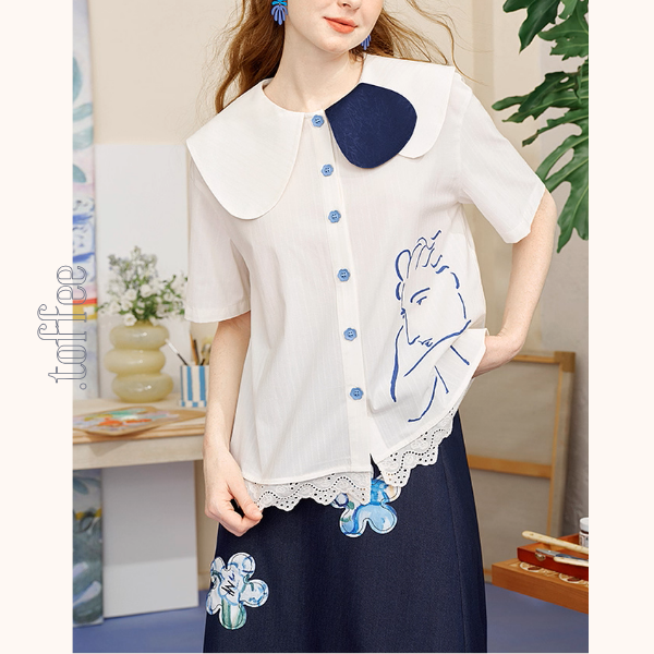 線画とレースが奏でる詩のシャツ《Z01138》