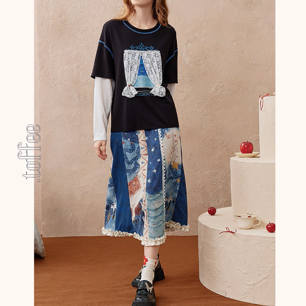 レトロプリント切替フレアスカート《Z01103》