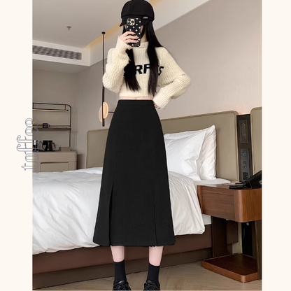 プリーツ重ねのミモレ丈ペンシルスカート《Z01338》