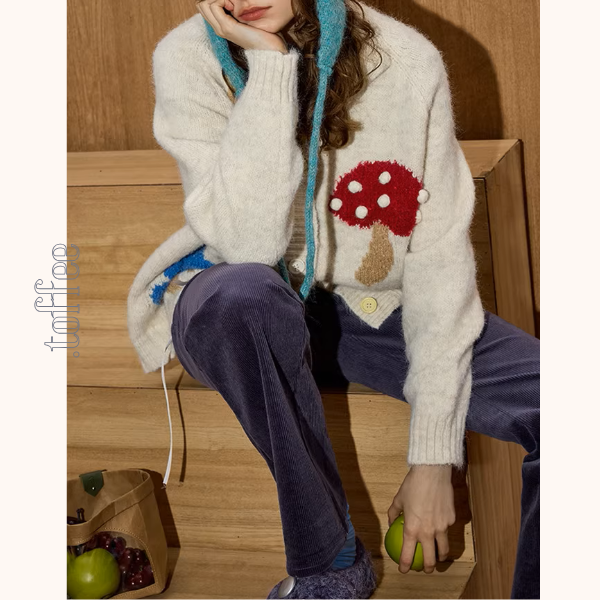 カラフルきのこの遊び心カーディガン《Z01136》