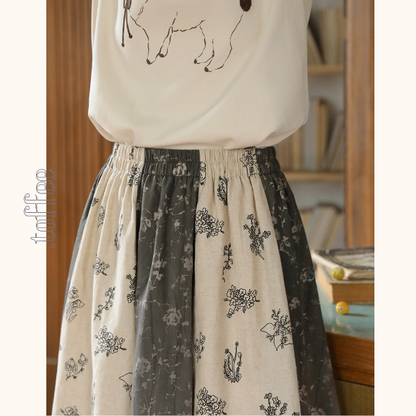 野に咲く詩　花柄切り替えロングスカート《Z01145》