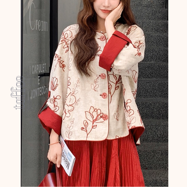 花咲く情景のセットアップ／花柄トップス＆マキシスカート《Z01151》