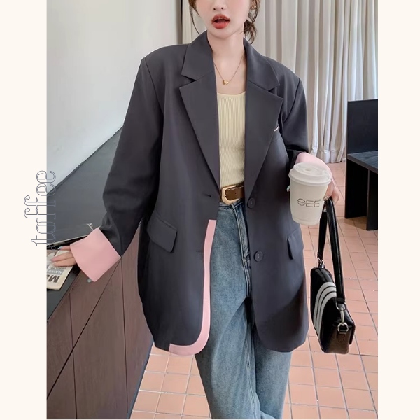 ピンク配色のカラーブロックスーツジャケット《Z01332》