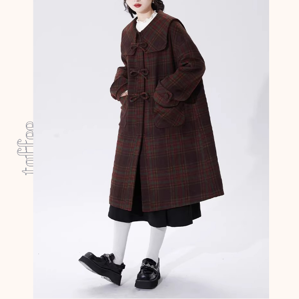 リボン留めタータンのAラインセーラーコート《Z01356》