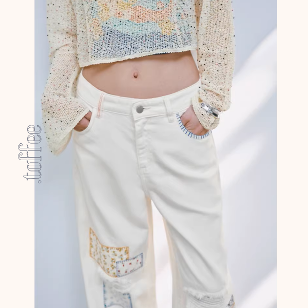 パッチワーク小花刺繍ワイドパンツ《Z01033》
