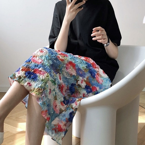 油絵のようなフラワー柄スカート